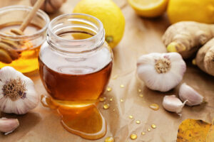 Natural Antibiotics -Honey, garlic, herbs, lemon and ginger - natural medicine, healthy food
